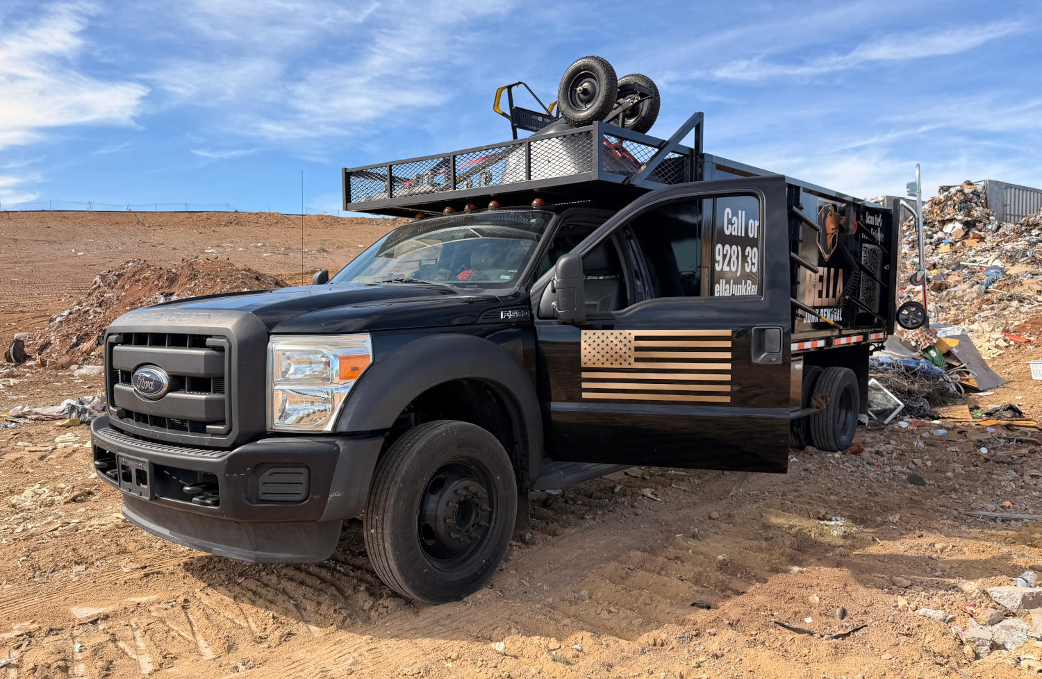 bella junk removal dump truck at the gray wolf land fill