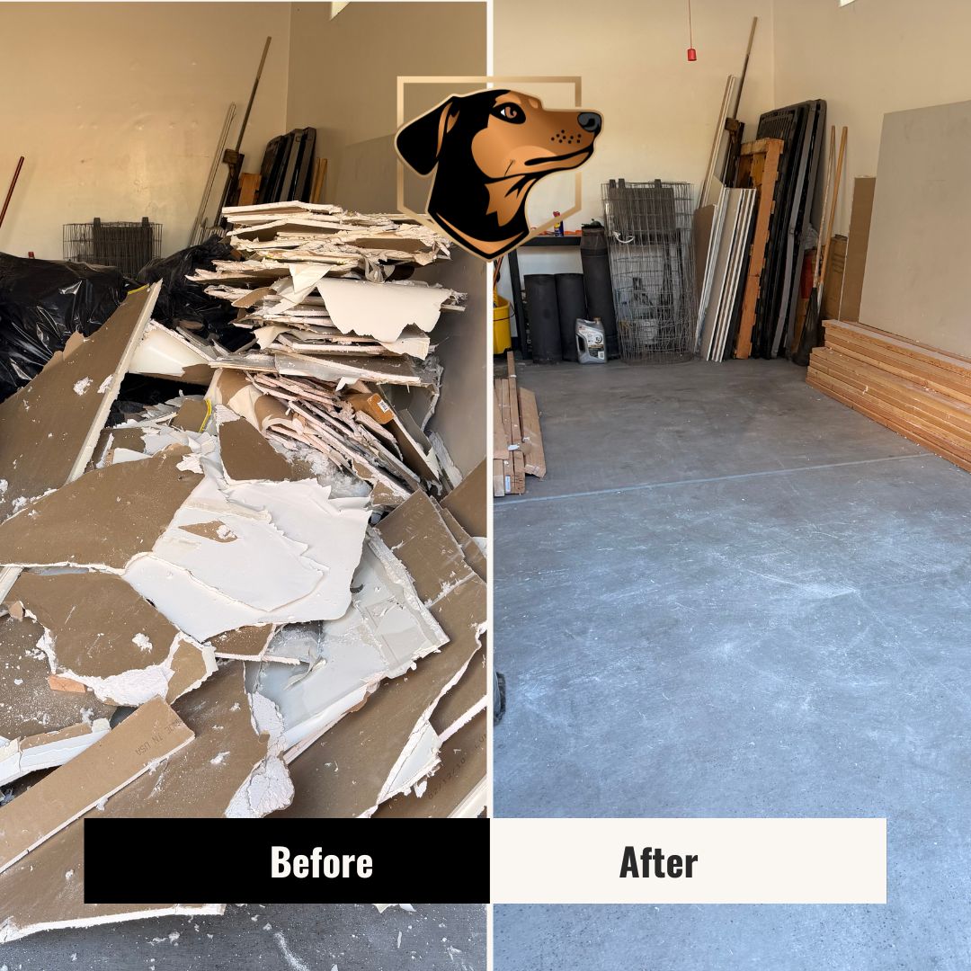 Before and after of a construction debris removal job